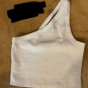 American Eagle Outfitters White One-Shoulder Crop Top